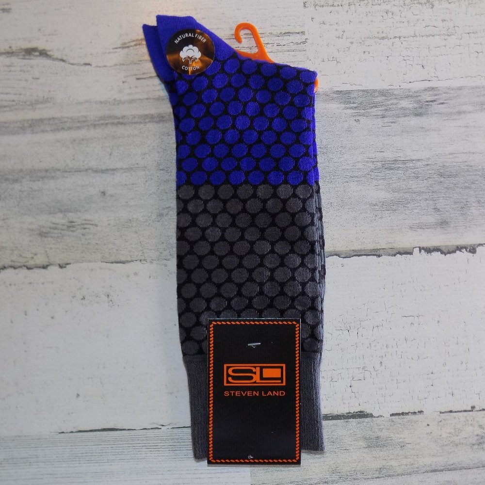 MEN'S STEVEN LAND FANCY DRESS SOCKS ~ Grey w/Blue